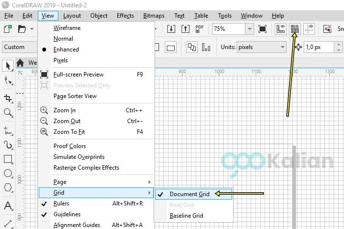 Cara memunculkan garis grid pada tampilan layar kerja CorelDRAW gookalian